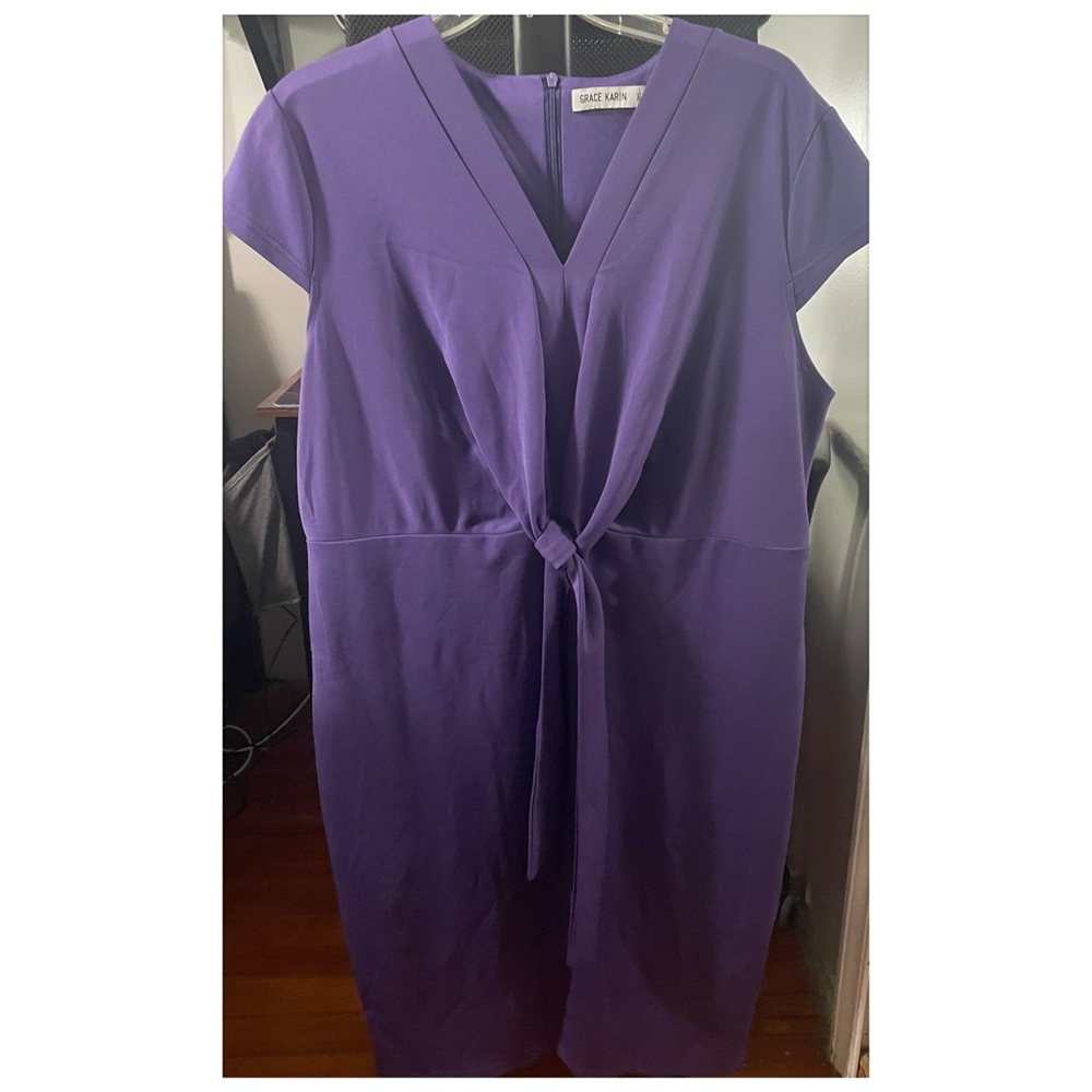Grace Karin Purple Sheath Dress with V-Neck and Cap Dolman Sleeves